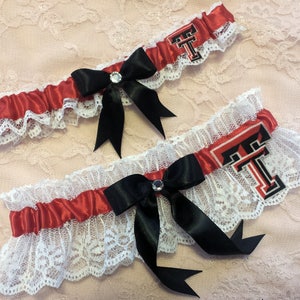Texas Tech Inspired College University Wedding Garter Belt Toss or 2pc Set w/ White Lace