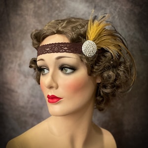 Flapper Headband-Feather Headband-1920&#39;s-Gatsby Party- Wedding- Rhinestone with feather Accents
