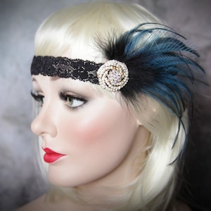 Flapper Headband-Feather Headband-1920&#39;s-Gatsby Party- Wedding- Rhinestone with feather Accents