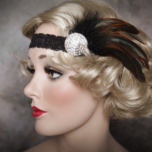 Flapper Headband-Feather Headband-1920&#39;s-Gatsby Party- Wedding- Rhinestone with feather Accents