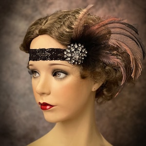 Flapper Headband-Feather Headband-1920&#39;s-Gatsby Party- Wedding- Rhinestone with feather Accents