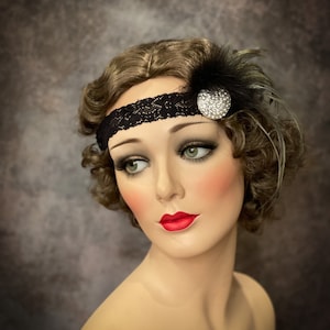 Flapper Headband-Feather Headband-1920&#39;s-Gatsby Party- Wedding- Rhinestone with feather Accents