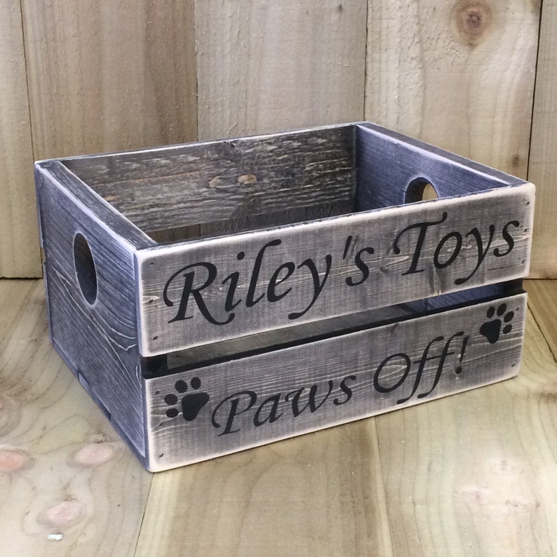 Dog Toy Box Wooden Storage Crate Vintage Weathered Shabby Grey Etsy
