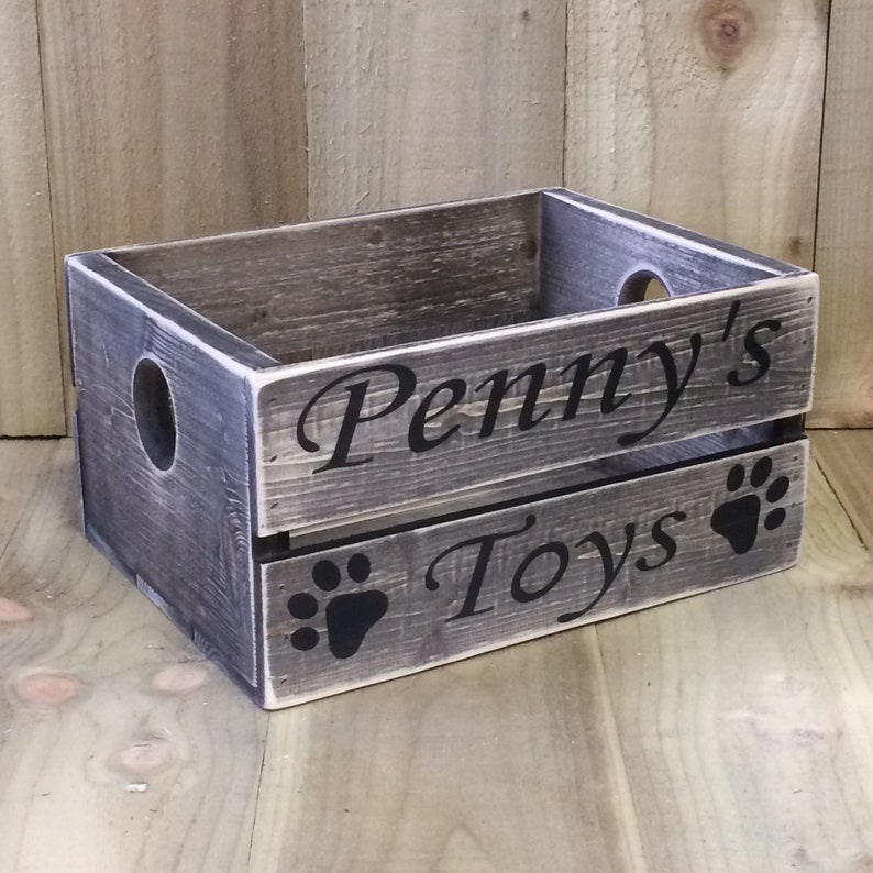 Dog Toy Box Wooden Storage Crate Vintage Weathered Shabby Grey Etsy