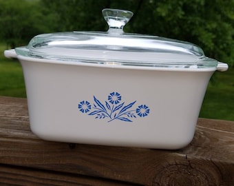 Vintage CorningWare Casserole, Cornflower Pattern, P-4-B with Lid