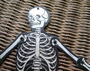 Jointed Skeleton, Halloween Decoration, 13" tall, Die Cut,Made In The USA, Beistle, Halloween, 1960s, Diecut, Antique, Vintage, Biestle