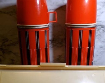 Vintage Aladdin Red Plaid Picnic Set: Thermos & Lunchbox Tote