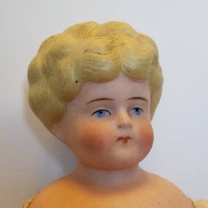 Antique German parian head doll,  Christmas doll, German doll, Small doll,  Kid body, White lacy cotton original dress and bloomers