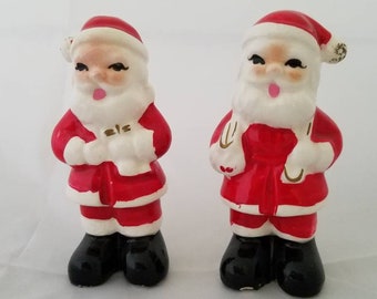 Santa Claus figurine, Salt and Pepper shakers, 1960s Christmas decorations, 1950s Christmas ornaments, Mothers day gift, old shiny bright