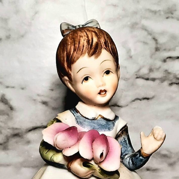 Lefton China Handpainted Matte Porcelain, April Birthday Ponytail Girl-Japan Figurine, Perfect condition, Antique Old fashioned girl