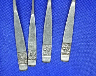 Black rose pattern Stainless flatware by National, NS, Made in Japan, Silverware  mid century modern, 12 pieces, Gloss finish