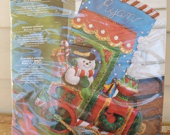 Candy express Stocking Kit, Felt Embroidery Kit, Plaid-Bucilla Candy Express Christmas Stocking #86147, 2009, unopened vintage kit