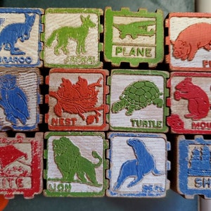 40 vintage afbeeldingsblokken geribbeld houten abc-bouwspeelgoed structureel bouwen, kerstversiering, brieven, vierkante blokken kinderspeelgoed