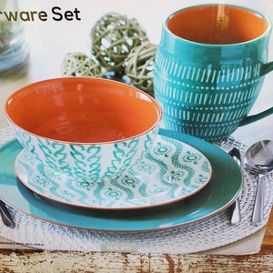 Turquoise, Tangier, dish set for 4, 16 piece dinnerware set, practical gift, family Christmas gift, kitchen gift for women, kitchen decor