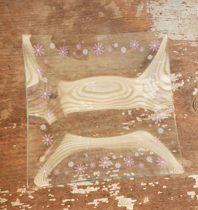 Pampered Chef Glass Square Pink Daisy Dessert Plates 2818 Etsy