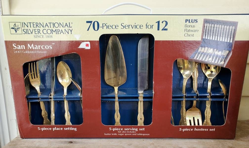 International Silver 70 Pc Gold Plated Flatware San Marcos Service for 12 Unused New in Box Includes Storage Chest Newlywed Gift Etsy New Zealand
