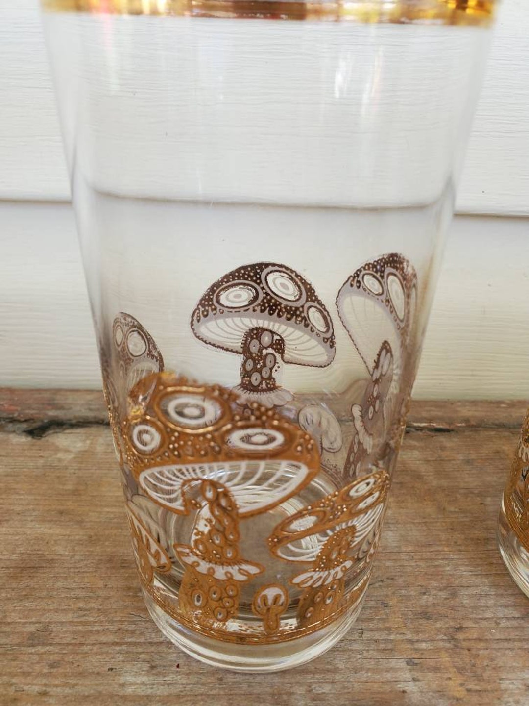 Vintage Culver Set of 8 22k Gold Collins Glasses Mushrooms Mid Etsy