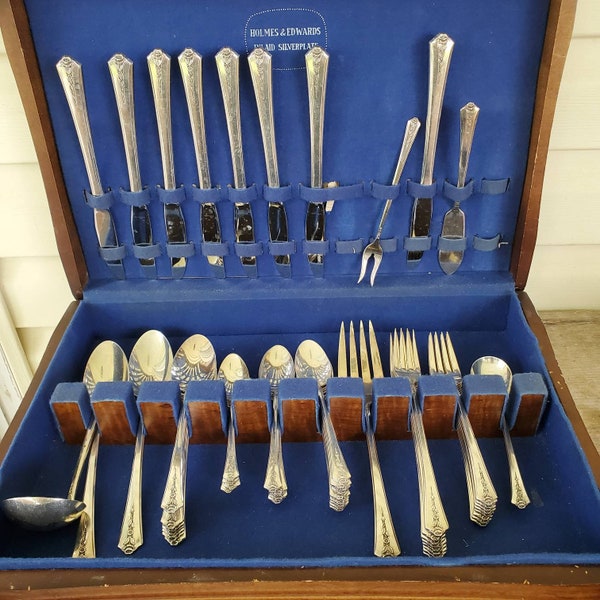 Reserved for only Marcia Spring garden, Holmes and Edwards silver plate, partial set for 8, flatware pieces, Silverware mid century modern,