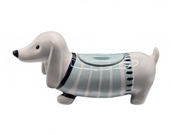 Dackel Cookie Leckerli Glas Weiner Dog Threshold Teal Grün Blau Gestreift EUC