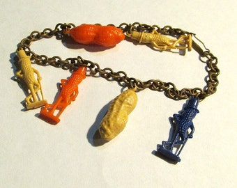 PLANTER'S PEANUTS advertising premium charm Mr. Peanut BRACELET jewelry!! Vintage mid century