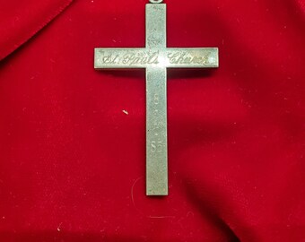 Large Sterling Cross Crucifix Pendant, Monogrammed: CT St Paul's Church, 84-85, Measures 2.5 x 1.5"