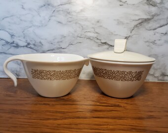 Vintage Corelle Woodland, Pyrex, Sugar and Creamer, Brown floral, corningware serving, mothers day gift for her, fathers day gift for him