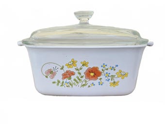 VTG CorningWare Vintage Wildflower P-4-B Auflaufform mit Glasdeckel