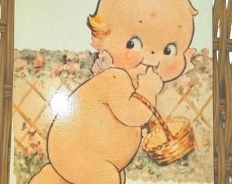 ビヨンヴィンブラッド　1970年代のビンテージクリスマスカード額装！豪華で綺麗！ 1970年代のヴィンテージキューピークリスマスカード：ローズ・オニール