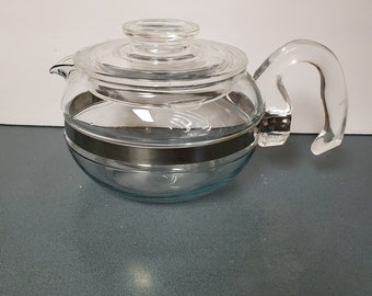 Pyrex Tea pot Vintage Flameware 8446-B Blue Glass 6 Cup Stovetop  Kettle Antique unusual, unique 6 cup old tea pot, kitchenware, tea service