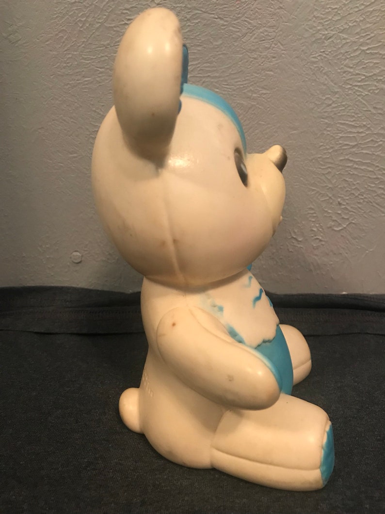 Squeaky toy Blue baby bear, Sanitoy, Squeeker toy, Squeaker works, Vintage, Antique, squeeky, Old rubber toy, big eyes, kawaii image 2