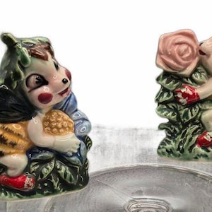 4" Anthropomorphic Bee People figurines, Japan MCM, bugs insects garden scene