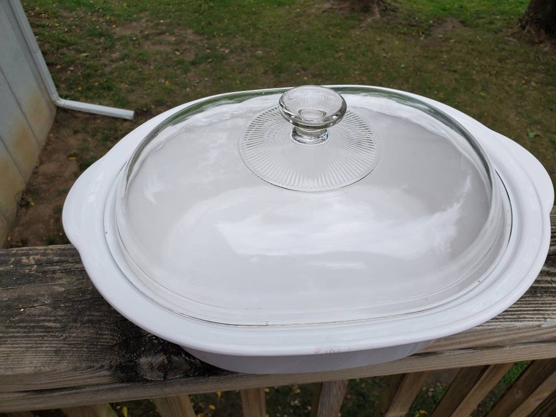 Pyrex 5 Quart Dutch Oven Roaster and Lid Pyrex White Casserole Etsy