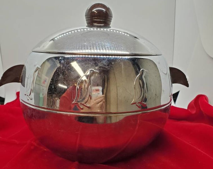 Vintage Chrome Ice Bucket Penguins Bakelite Handles Etsy