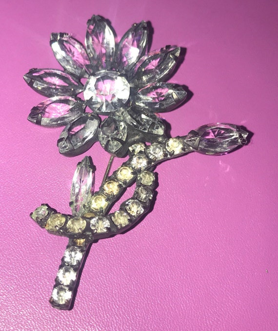 Crystal Rhinestone Flower Pin, Mid century, Flora… - image 2