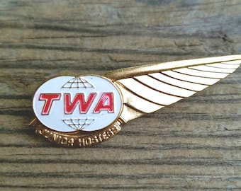 Twa Junior Hostess Pin, Stewardess, Flight Attendant, Half Wing, Wings, Flight souvenir, Trans World Airlines, Aviation, Promotional Gift
