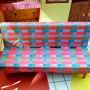 Kariertes Sofa 1962 Barbie Traumhausteil Vintage Barbie, 1960er Jahre Modepuppe, Mattel Barbie, Puppenhausmöbel, Free USA Versand