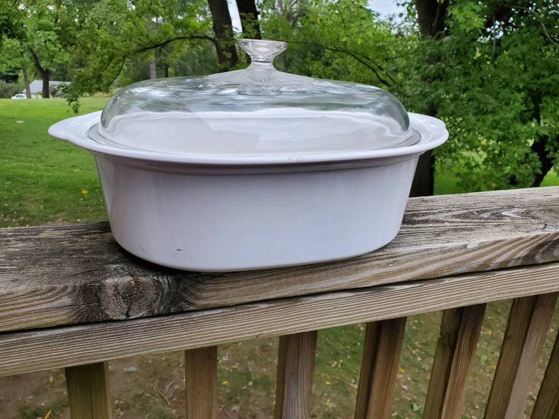 Pyrex 5 Quart Dutch Oven Roaster and Lid Pyrex White Casserole Etsy