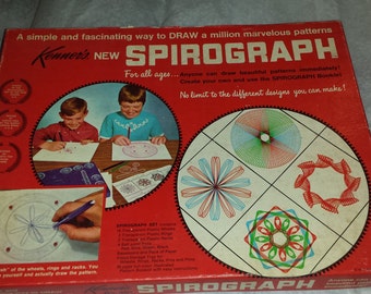 Spirograph toy, complete set, Kenner, vintage art supplies, drawing for kids, for children, 1960s, Mod, gift for grandkids, art activity