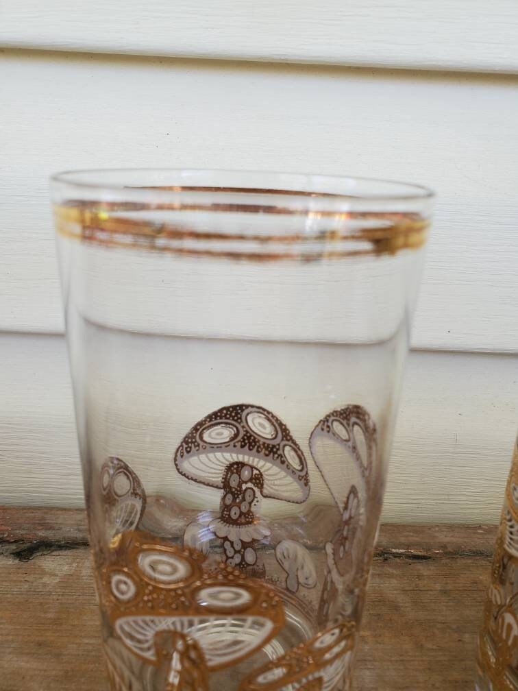Vintage Culver Set of 8 22k Gold Collins Glasses Mushrooms Mid Etsy