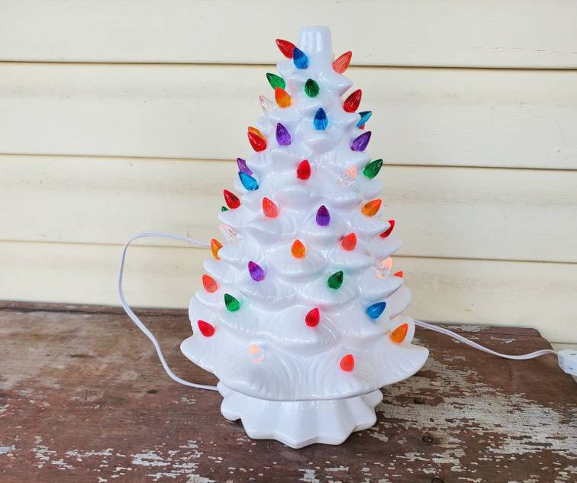 White Ceramic Christmas tree 12.5 lighted 1 part Snowy Etsy