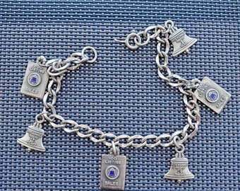 Charm Bracelet, 6 sterling charms, Vintage souvenir Jewelry, valentines day gift for her, estate fine jewelry, Bell telephone, Mothers day