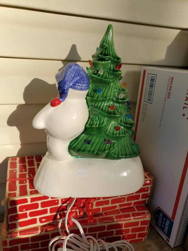 Ceramic Christmas Tree With Lights Ceramic Snowman Figurine Etsy UK