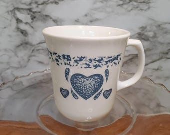 Set of 4 Blue hearts coffee cup mug, Vintage Corelle