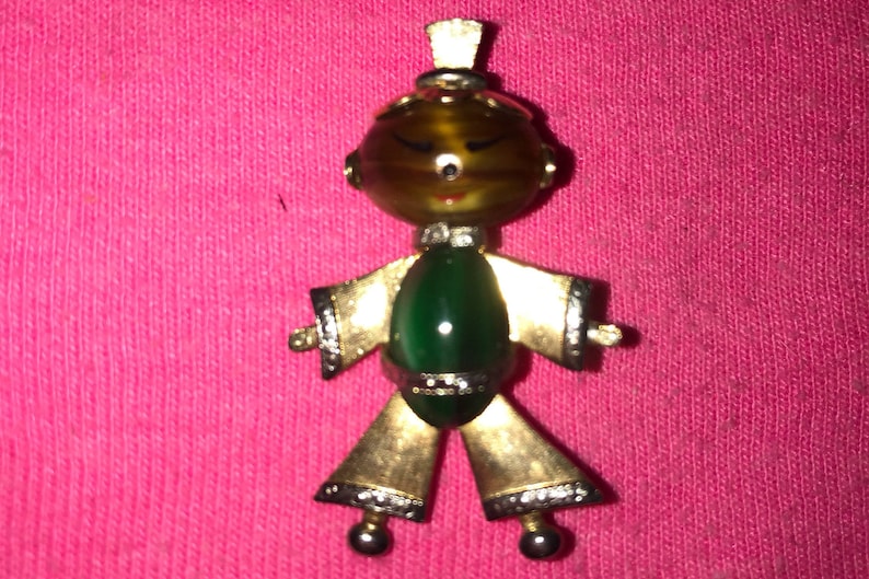 Jade Jelly belly Gold tone setting Antique brooch Mid century estate old Jelly Belly Pin Jewelry,wedding Asian Man 1950s