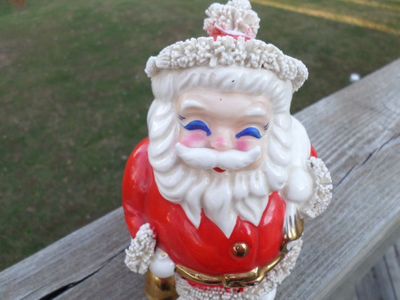 Vintage Spaghetti Santa Bank: 1950s Ceramic Christmas Decor, Made