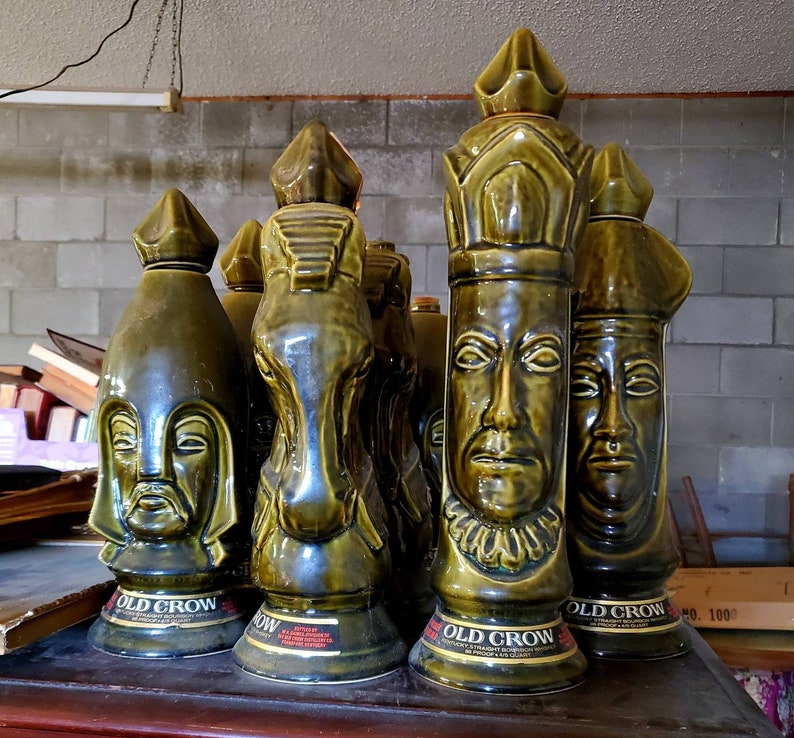 Old Crow Whiskey Decanter Chess Pieces Chess Pawn Liquor Etsy Finland