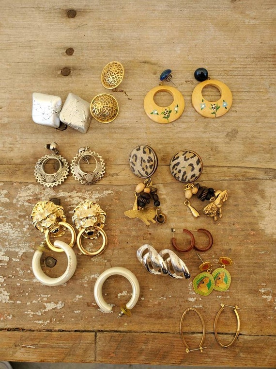 Earring lot vintage, 12 pairs, costume jewelry ea… - image 1