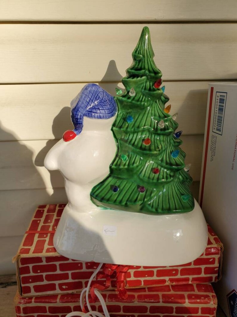 Ceramic Christmas Tree With Lights Ceramic Snowman Figurine Etsy UK