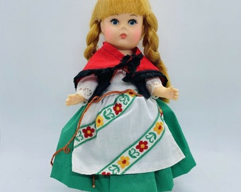 red haired peasant doll made in Hong Kong Lace pantaloons Very Cute And Clean 8”