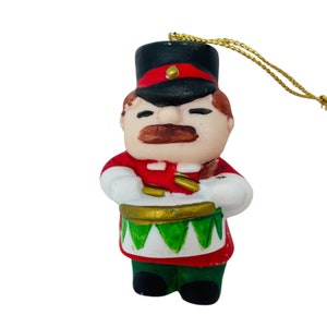 bisque porcelain Christmas ornament Drummer 3” hand painted vintage Taiwan